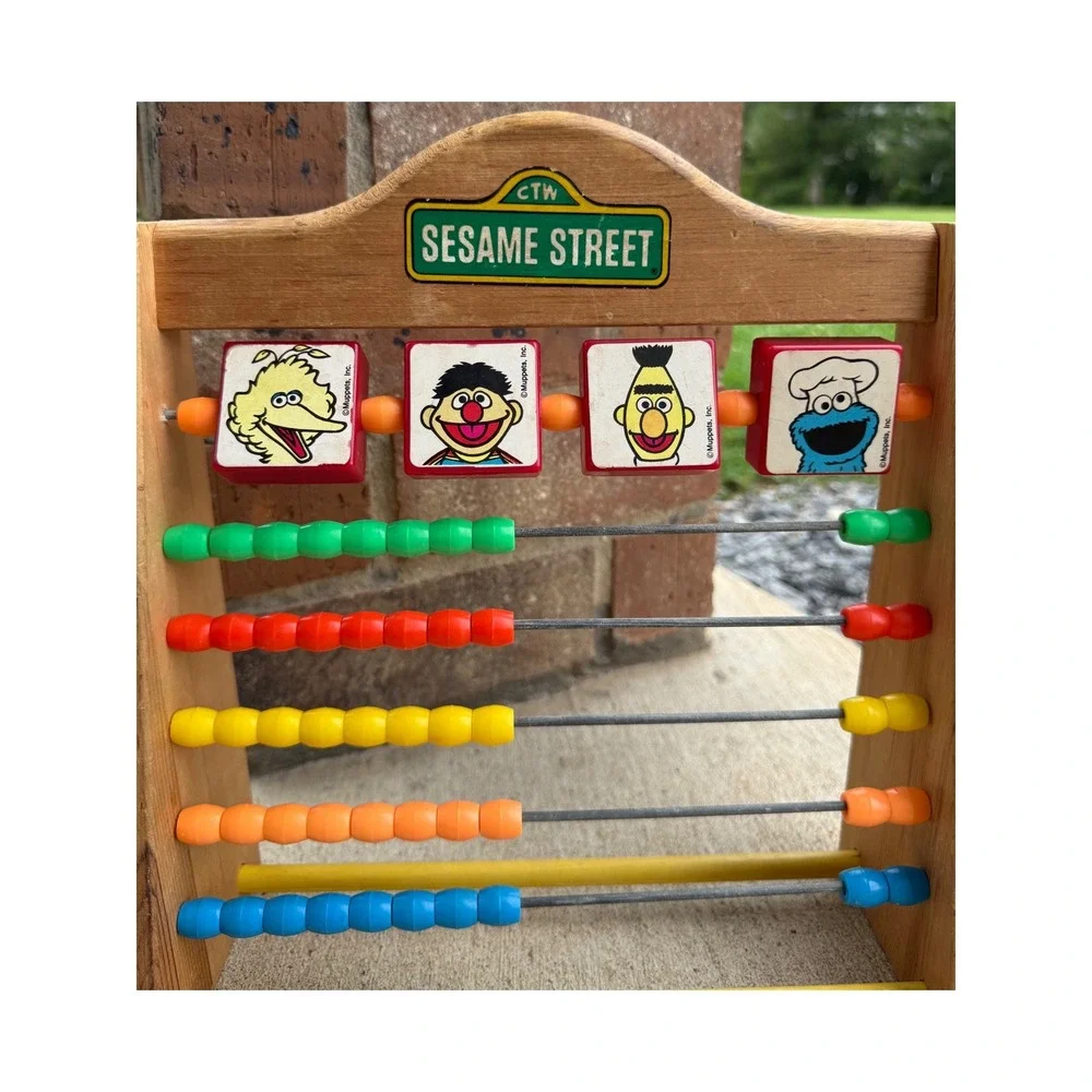 Vintage Sesame Street Wooden Abacus Counting Toy Big‎ Bird Ernie Bert Cookie